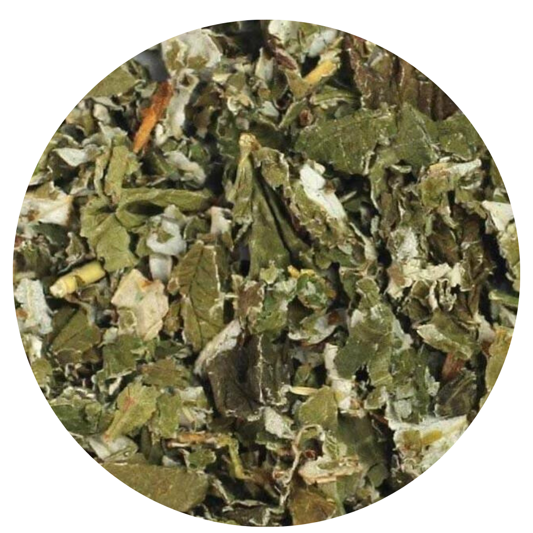 dried raspberry leaves, one of the ingredients , loose leaf tea , made in australia